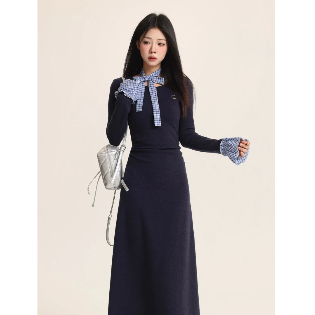 【小野莓】韩系气质学院风格子修身显瘦假两件连衣裙-清清BL16705