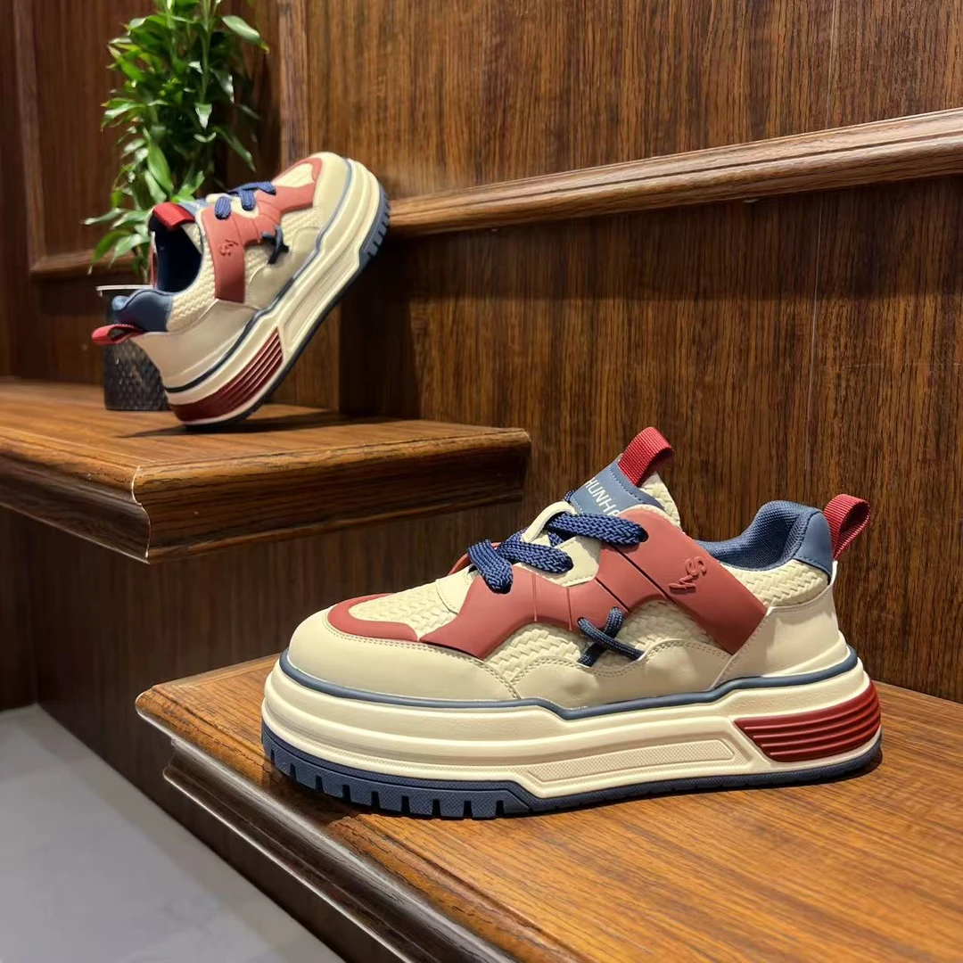 2025秋季新款轻奢高端舒适软底男款老爹鞋时尚百搭系带拼色休闲鞋