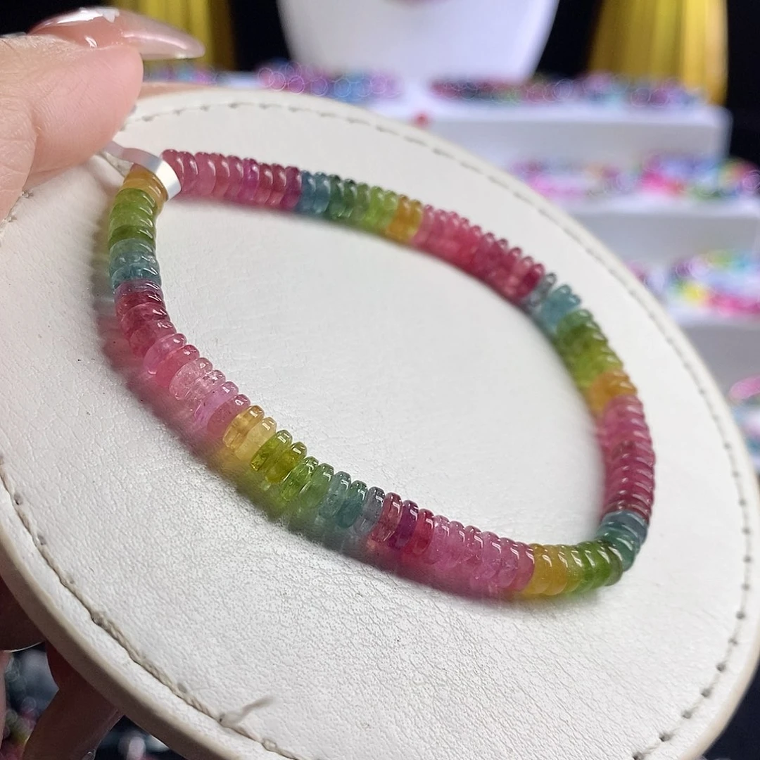 未镶嵌手链碧玺荧光算盘珠