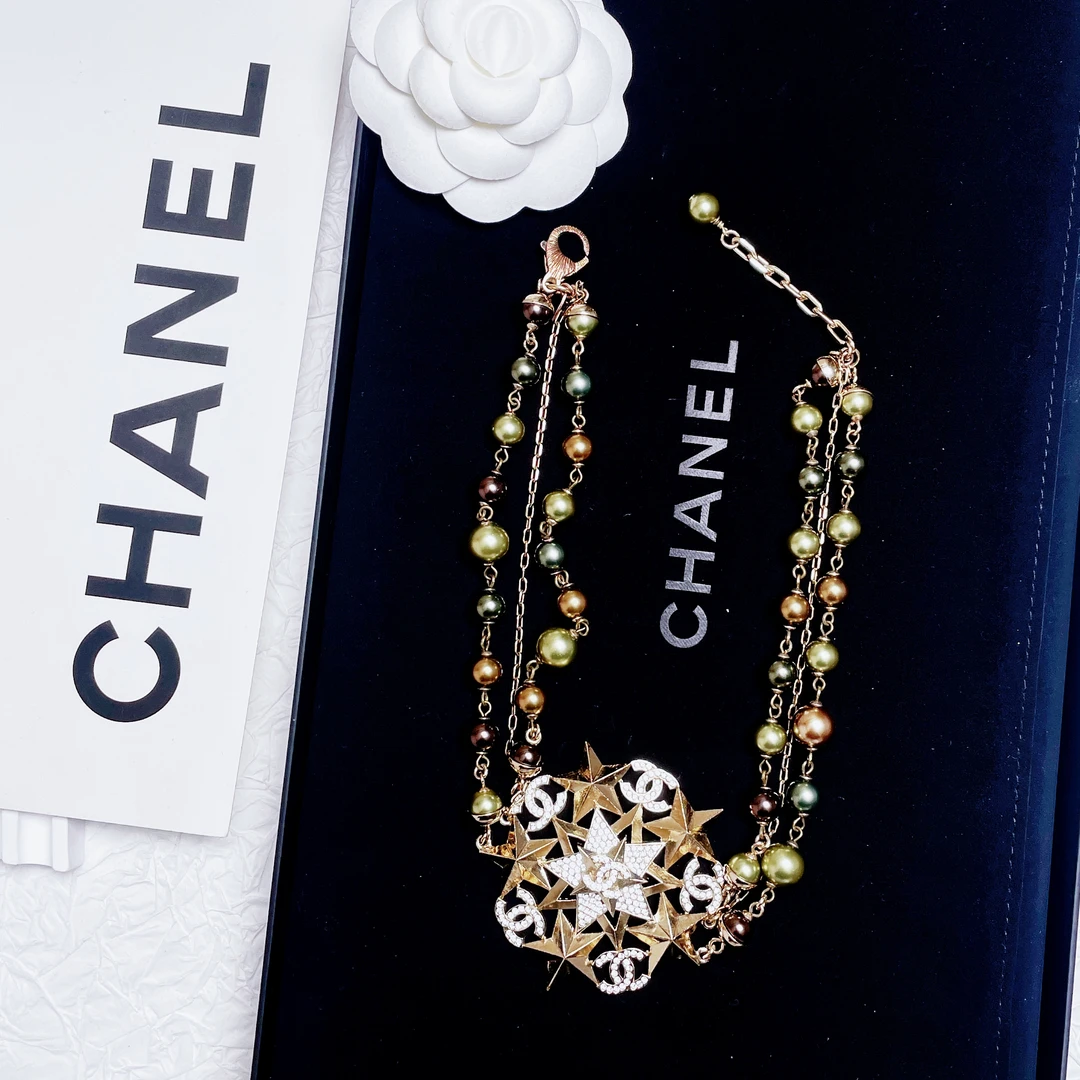 95新 Chanel/香奈儿 柚礼中古/香奈儿星星墨绿色珍珠项链CG412201