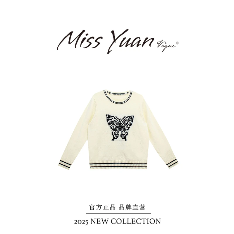 M.Y媛总 2025新款洋气印花针织衫百搭轻奢圆领套头毛衣1LY419