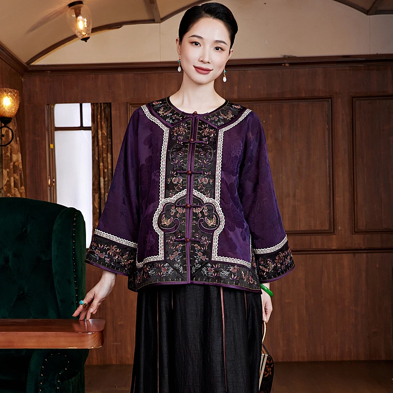 花末眠 桑波缎唐装上衣 前后重工如意彩绣工艺 正开襟 W24597