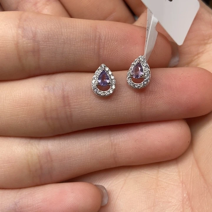 彩色蓝宝石耳饰银S925镶嵌