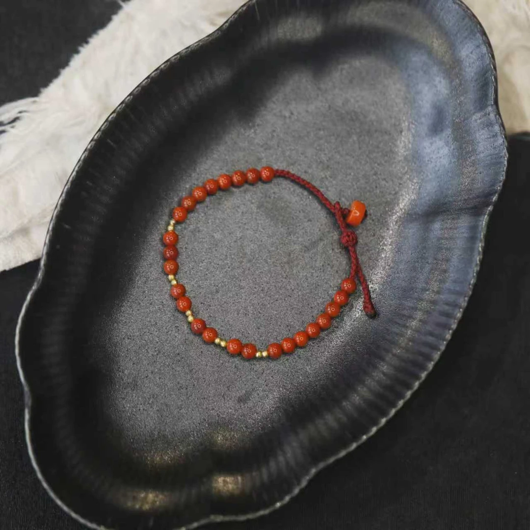 麦麦【嘉珩】天然南红+18K 红手绳  多样性发一