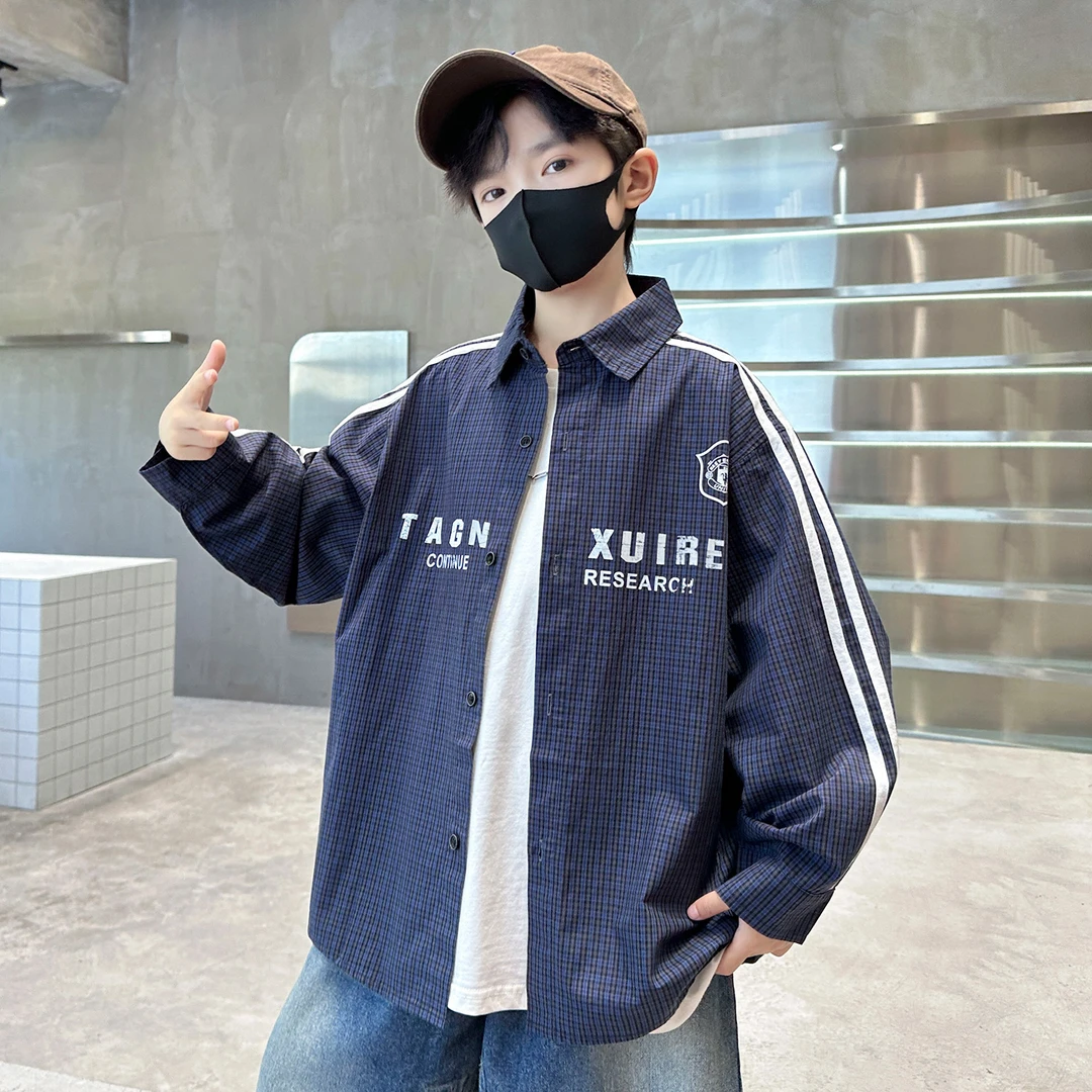 男童秋装新款格子衬衫2025帅气儿童春秋季中大童韩版男孩童装5845