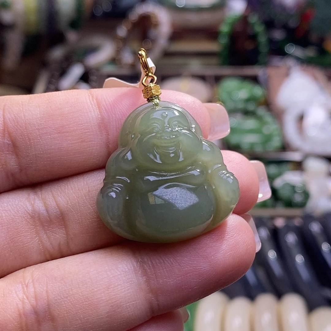 颈饰未镶嵌和田玉冰晴水高冰老矿料精品佛公吊坠