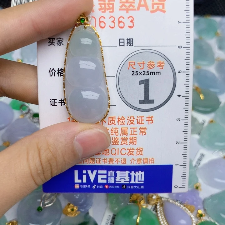 翡翠18K金镶嵌颈饰豆子