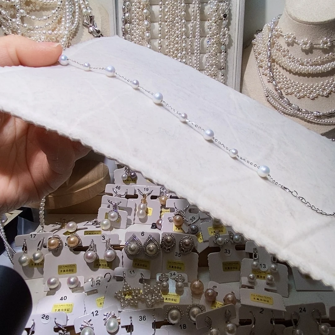 淡水珍珠银S925镶嵌耳饰满天星手链