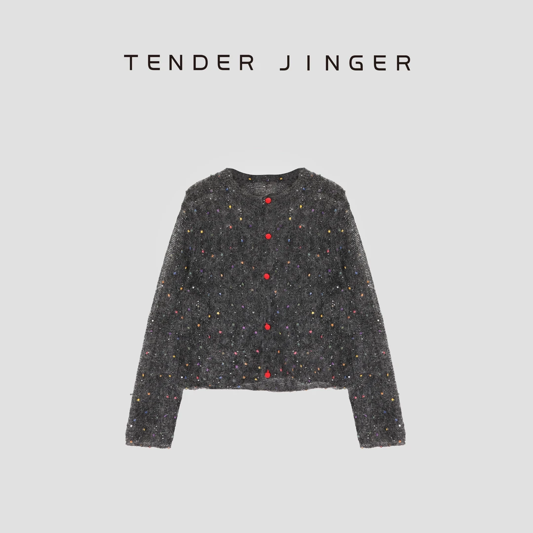 Tender Jinger【银河繁星】圆领彩色细闪针织开衫外套T53MII41186