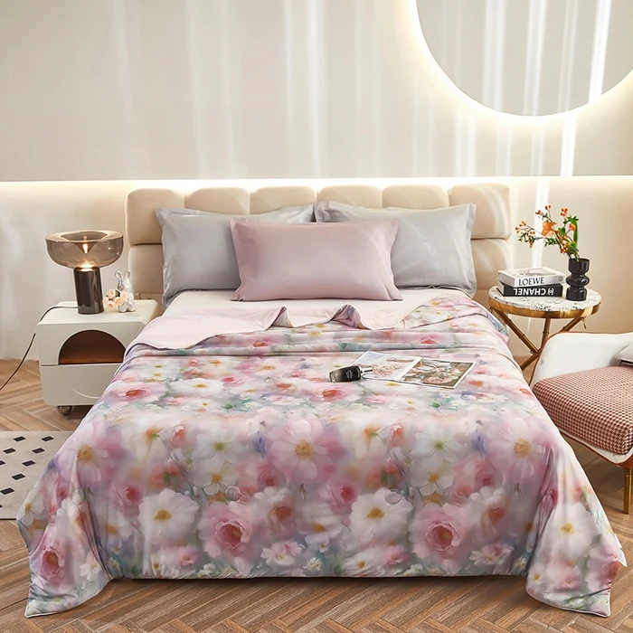 2025新款轻奢凉感丝夏凉被空调被夏季薄款冰丝印花夏被可机洗