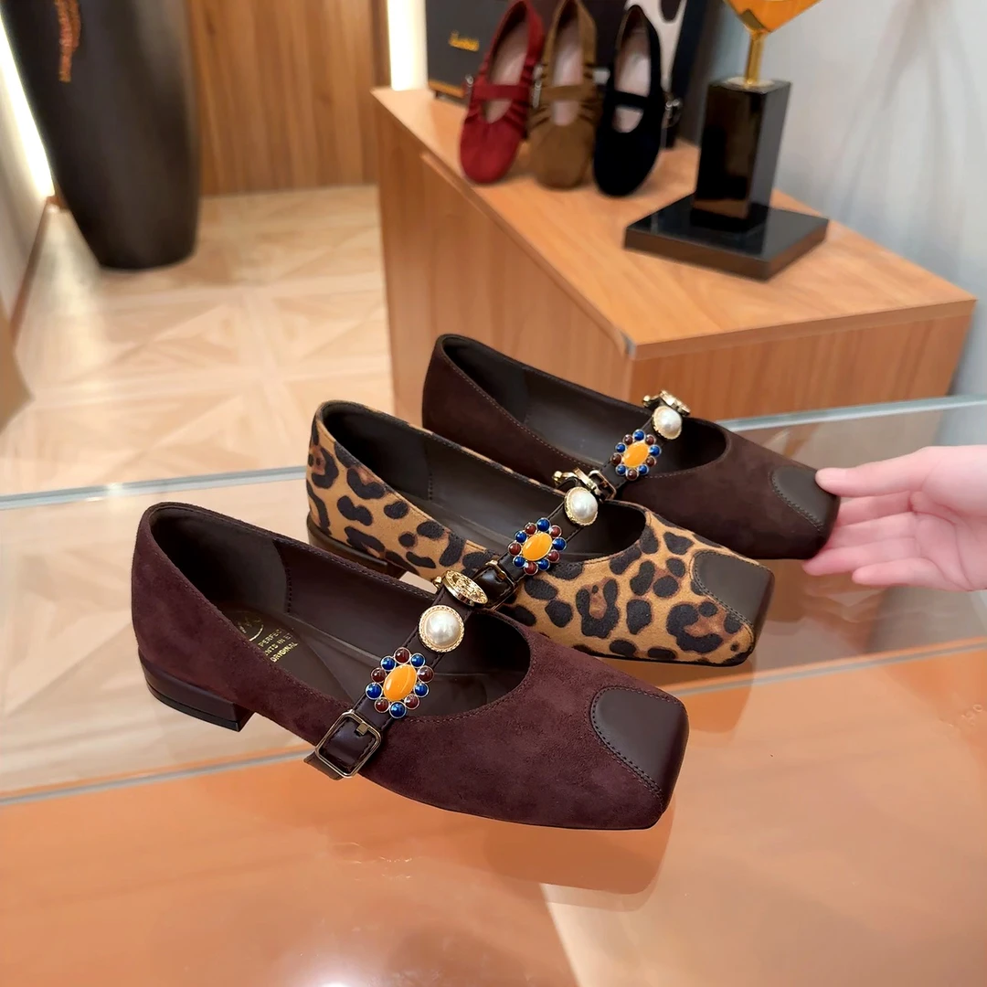 复古扣件芭蕾舞豹纹浅口小单鞋6311-1