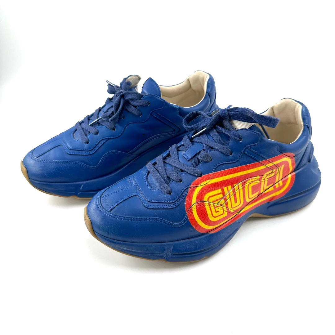 95新 GUCCI/古驰 41码/低帮蓝色logo老爹鞋/磨损编码0425