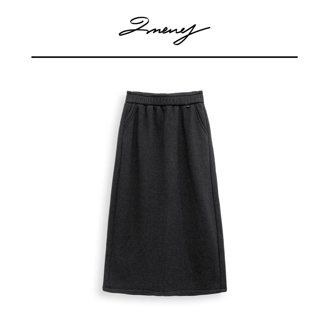 LMENY【清】懒人裙！高密度加绒加厚毛呢开衩显瘦直筒裙24DQ001