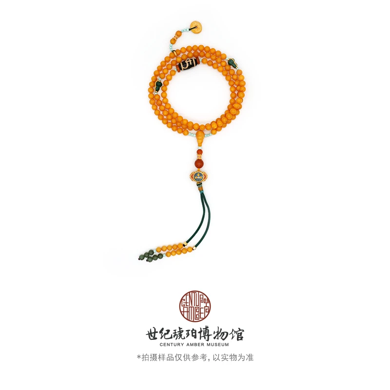 世纪琥珀博物馆老蜜蜡蓝财神佛珠-02000330