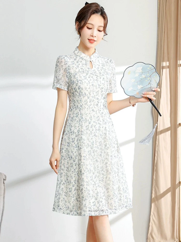 8207连衣裙碎花显瘦少女夏季收腰修身复古气质