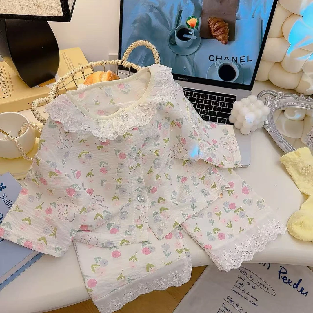 【花海乐园~】2025新款亲子装女童花边外穿套装中大童公主风套装888