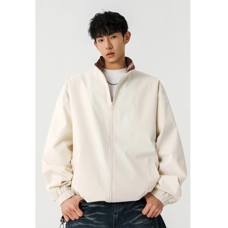 春秋季2025新款美式vintage男装夹克外套撞色立领高级感休闲上衣