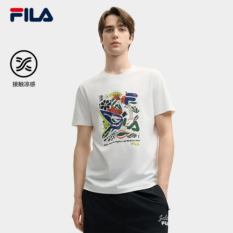 Fila/斐乐男士【凉感透气度假风短袖】夏季休闲运动T恤F11M528103F