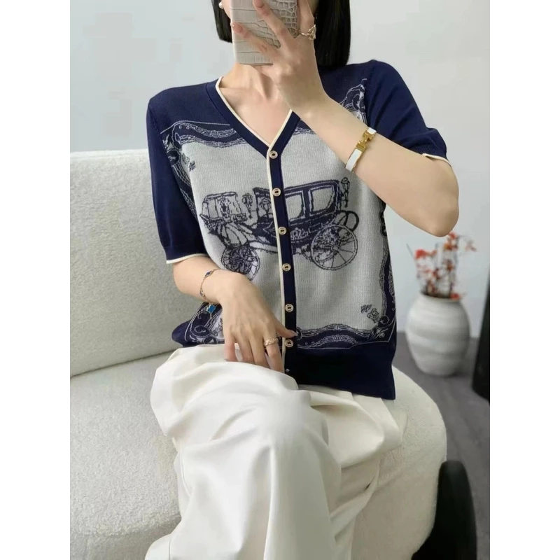 夏季新款高级感气质短袖宽松休闲百搭显瘦拼色短袖002/AL