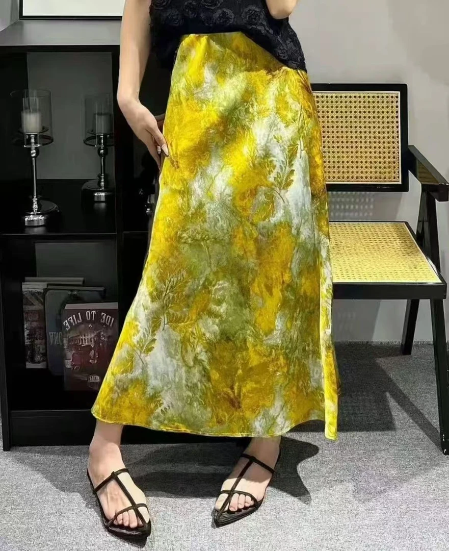 夏季新款气质时尚显瘦百搭醋酸印花半身裙2548