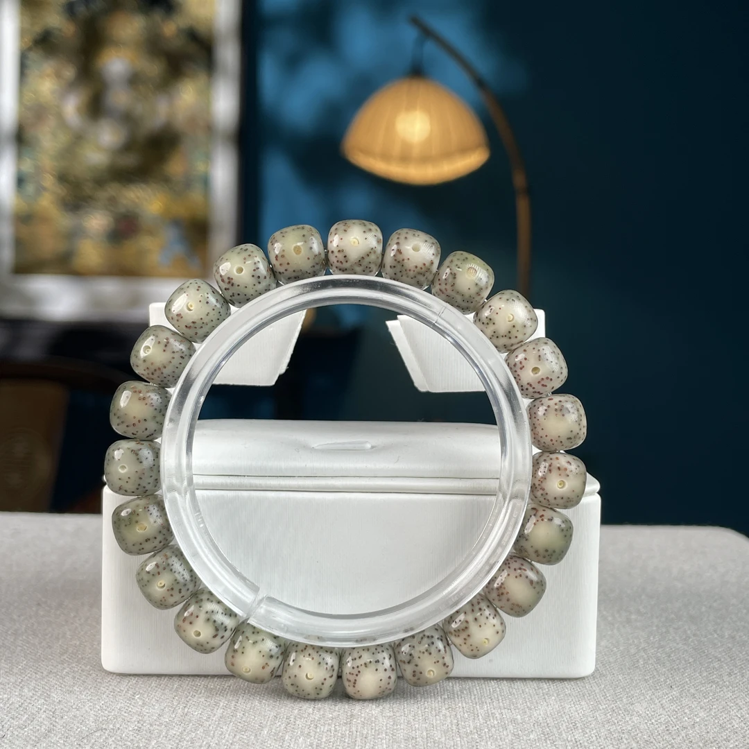 672原生态文玩星月菩提石玉料10x9mm糯冰单手圈 3条多样性发货