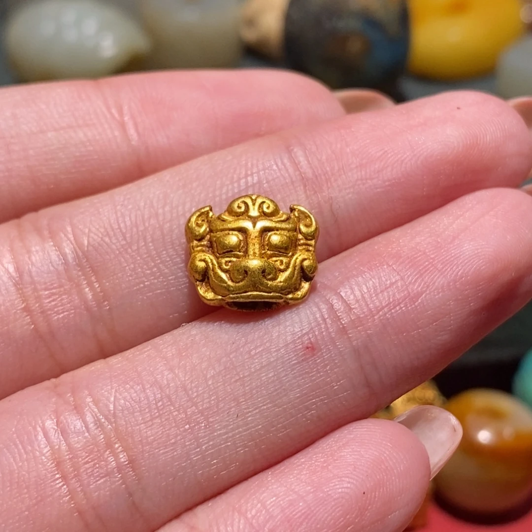 汤***和田玉散珠黄色的玫瑰金珠子珠子