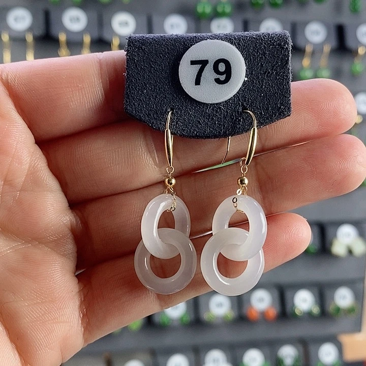 和田玉耳饰18K金镶嵌