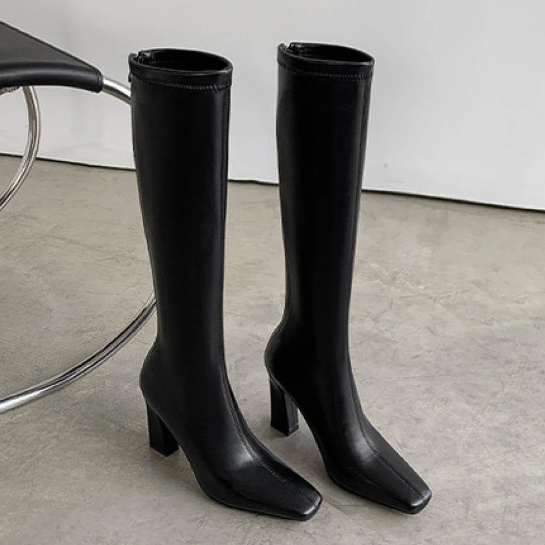 Sixseven·超辣超绝 方头皮面高跟长靴瘦瘦靴