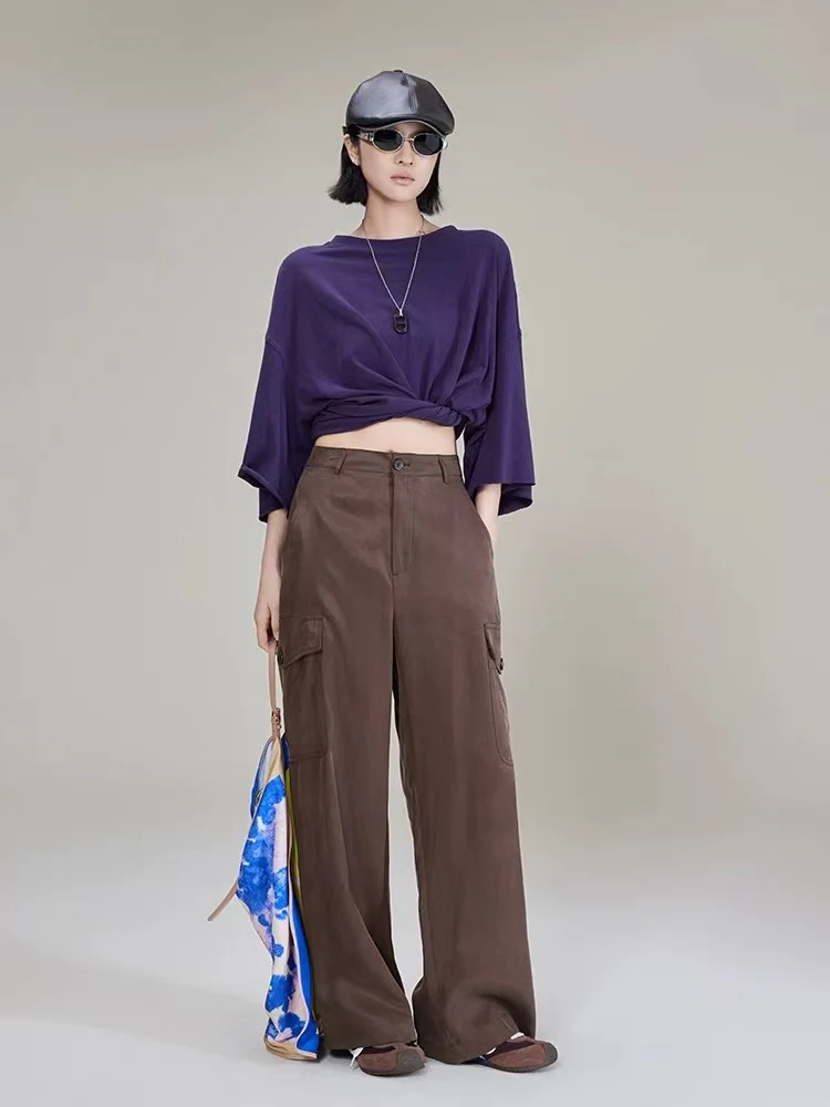 复古口袋阔腿工装裤2025新款韩版百搭宽松显瘦休闲裤女2514