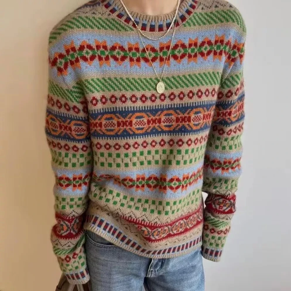 【费尔岛提花衫】民族风复古圆领套头洋气百搭显瘦针织毛衣  17017-