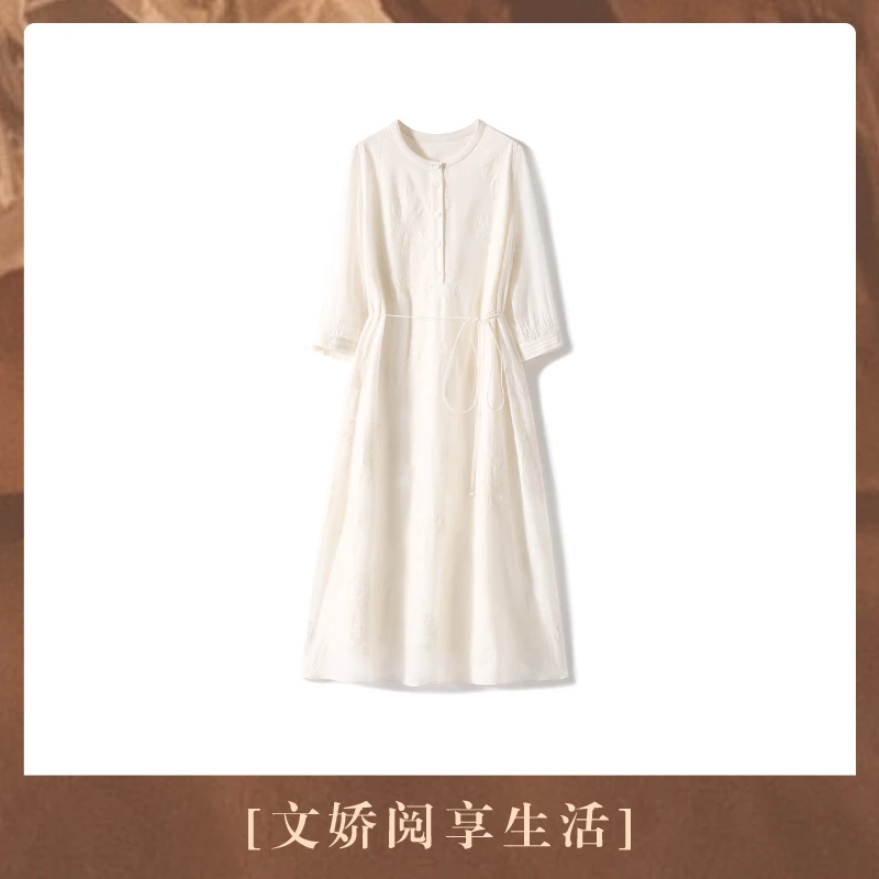 【文娇专属】桑蚕丝+棉/重工刺绣加长版A字女神连衣裙S81592SQEAG