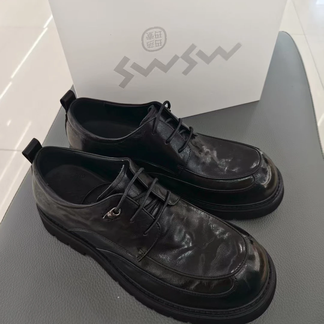 低帮商务休闲皮鞋透气镂空男皮鞋圆头防滑系带鞋子