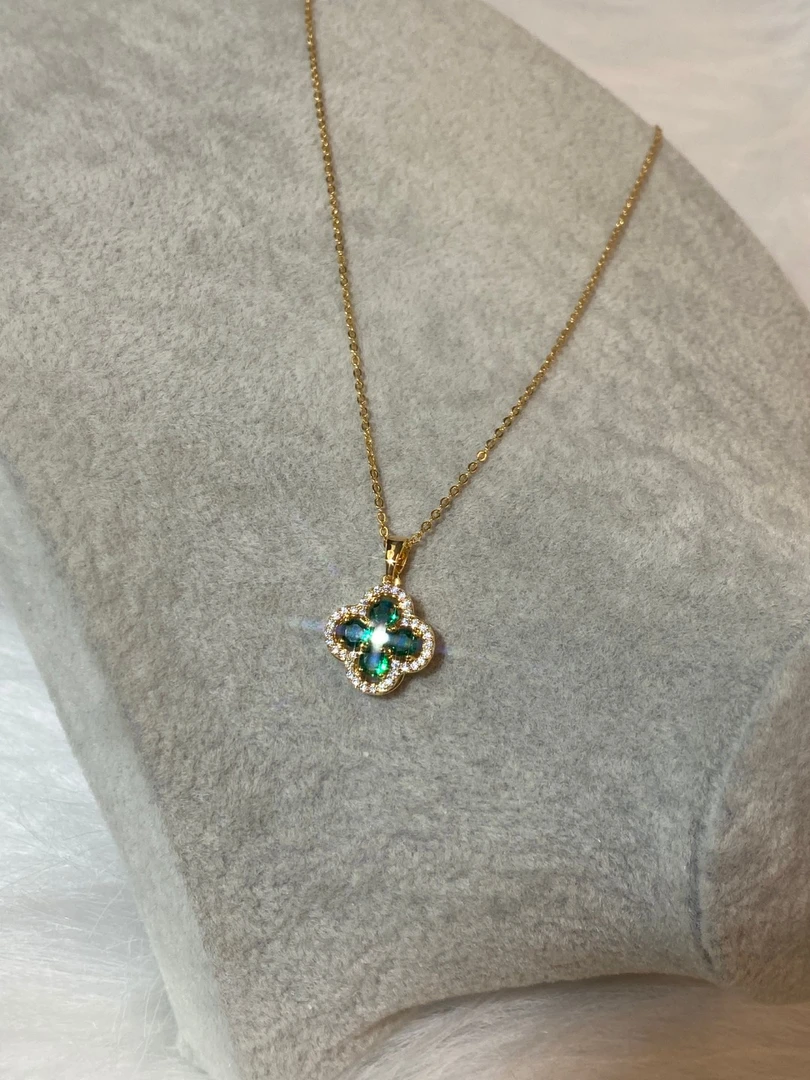 铜合金合成锆石项链 QW-3816 可旋转四叶花项链