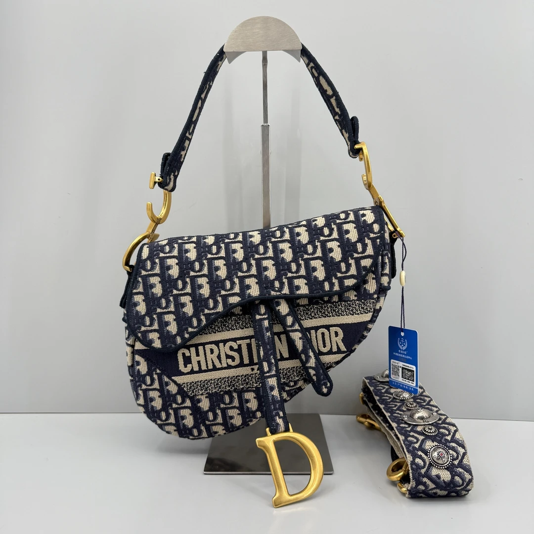 95新 DIOR/迪奥 优选/Saddle蓝色老花中号马鞍包/26×20×6/Z09166