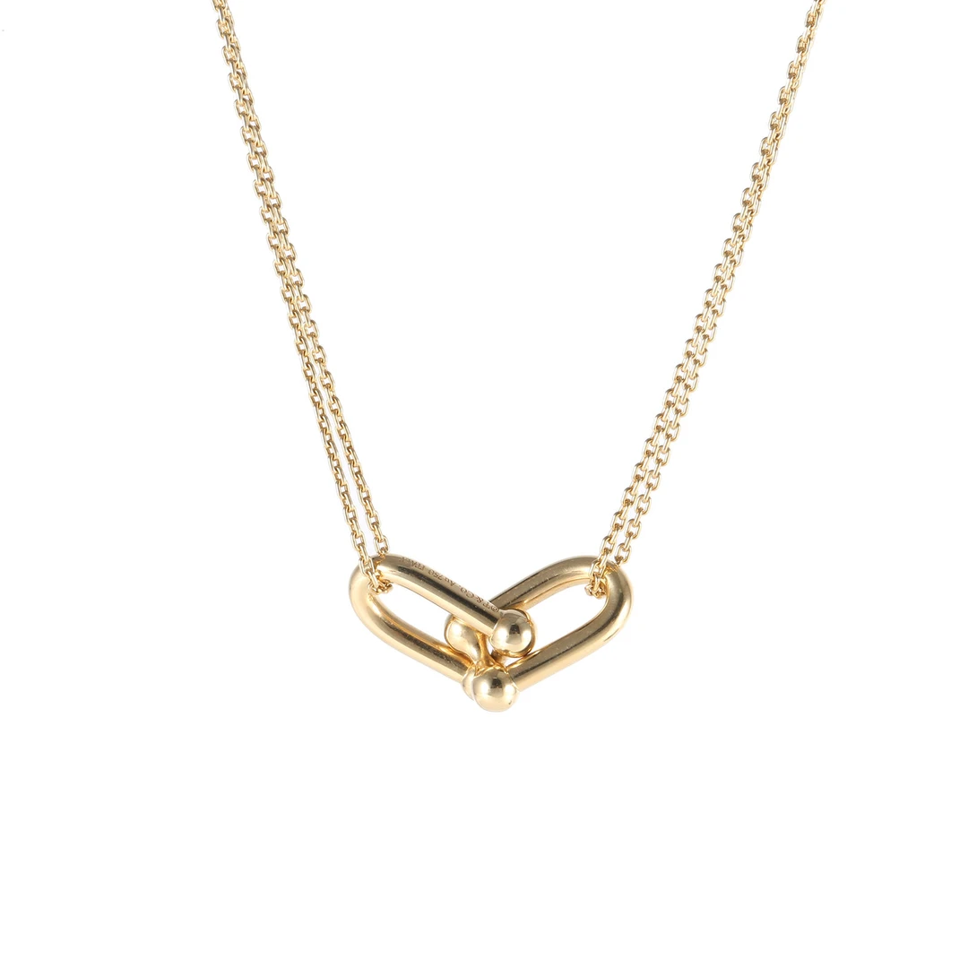 99新 Tiffany & Co./蒂芙尼 小花6珊 HardWear马蹄扣项链 18K黄金