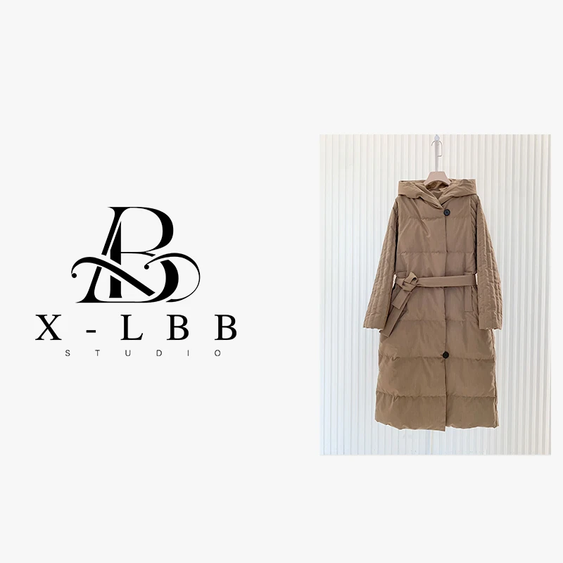 G1602 系腰带连帽长款羽绒服