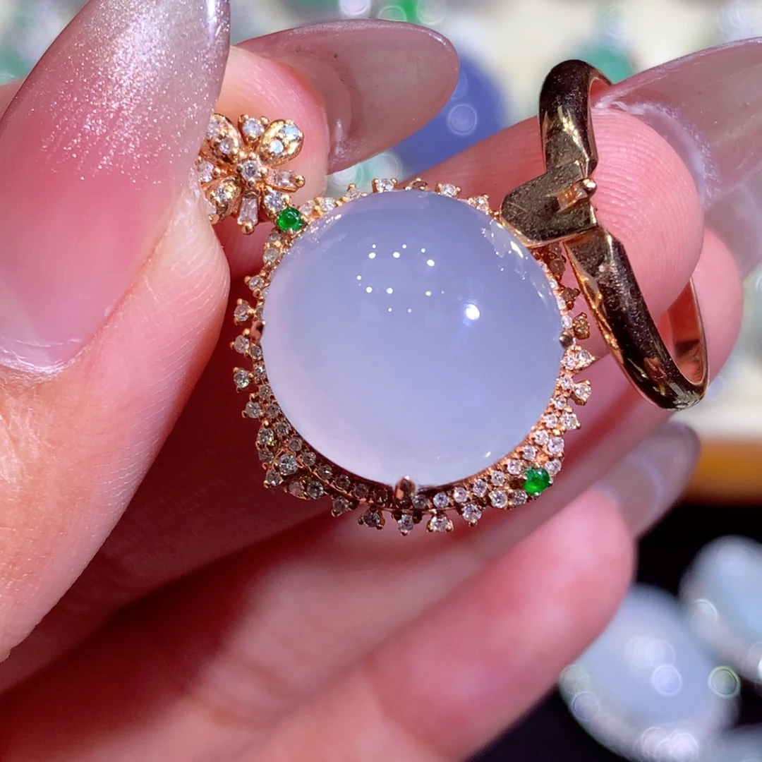 翡翠18K金镶嵌吊坠(不含链)