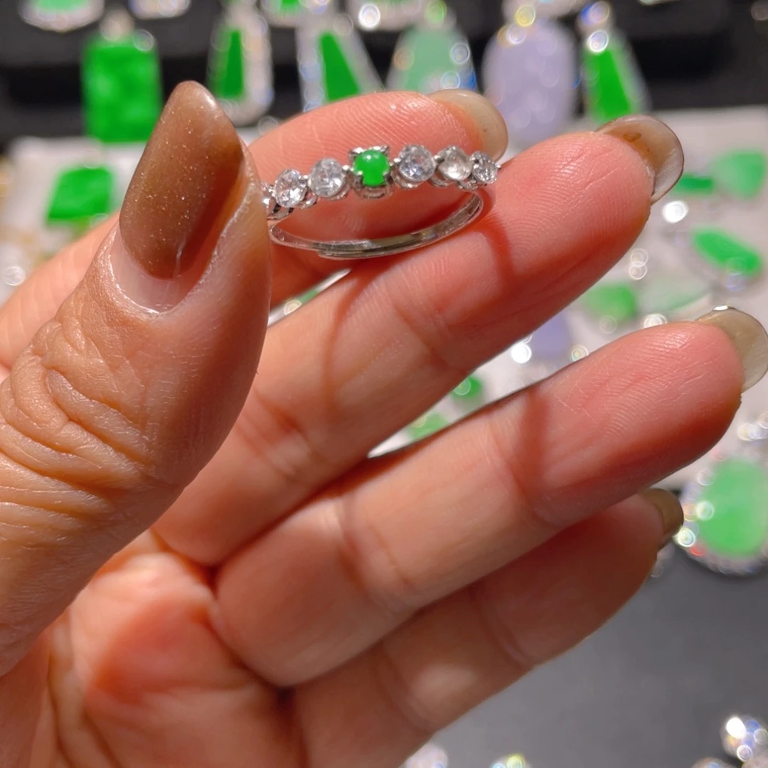翡翠戒指银S925镶嵌精品