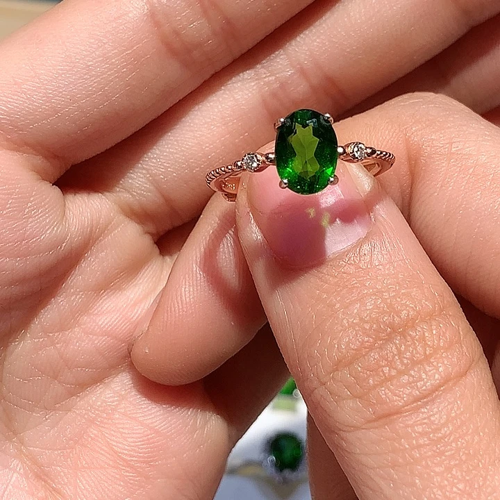 戒指透辉石银S925镶嵌