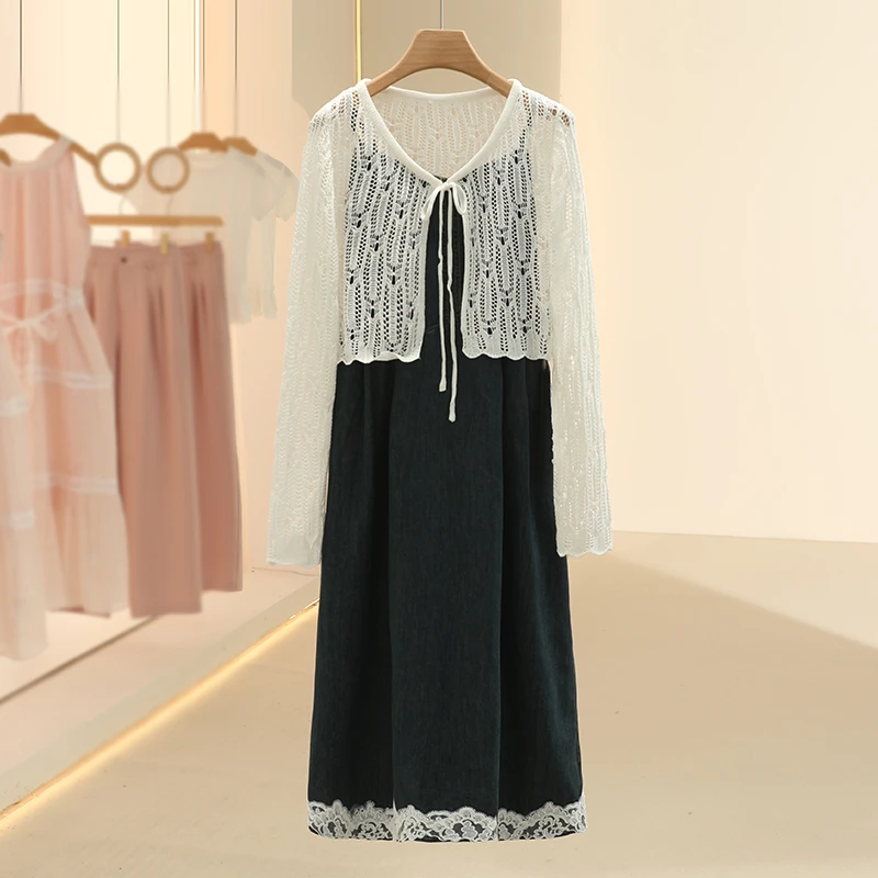 【芙】镂空气质开衫+牛仔连衣裙2025夏季新款设计感品牌女装