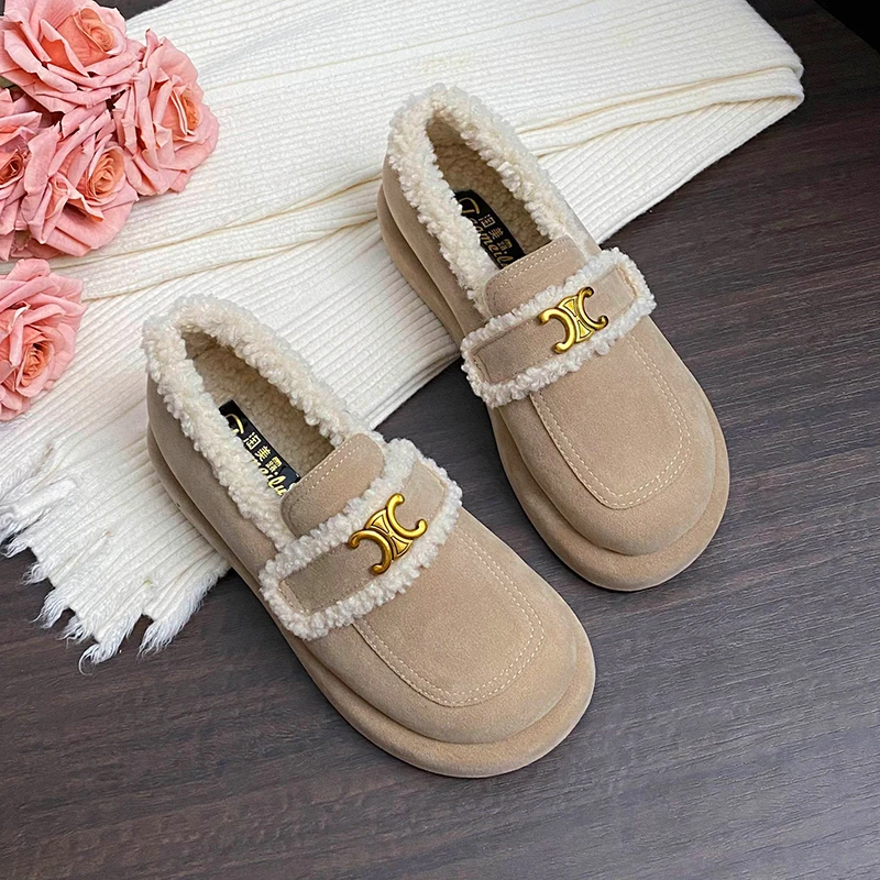 秋冬新款加绒厚底勃肯鞋女百搭防滑雪地靴外穿毛毛鞋孕妇大码棉鞋