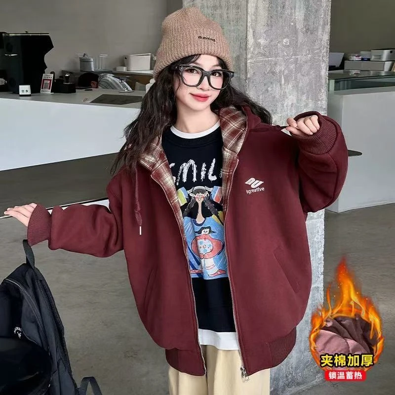 412098《现》优选韩版休闲舒适秋冬季夹棉连帽卫衣外套