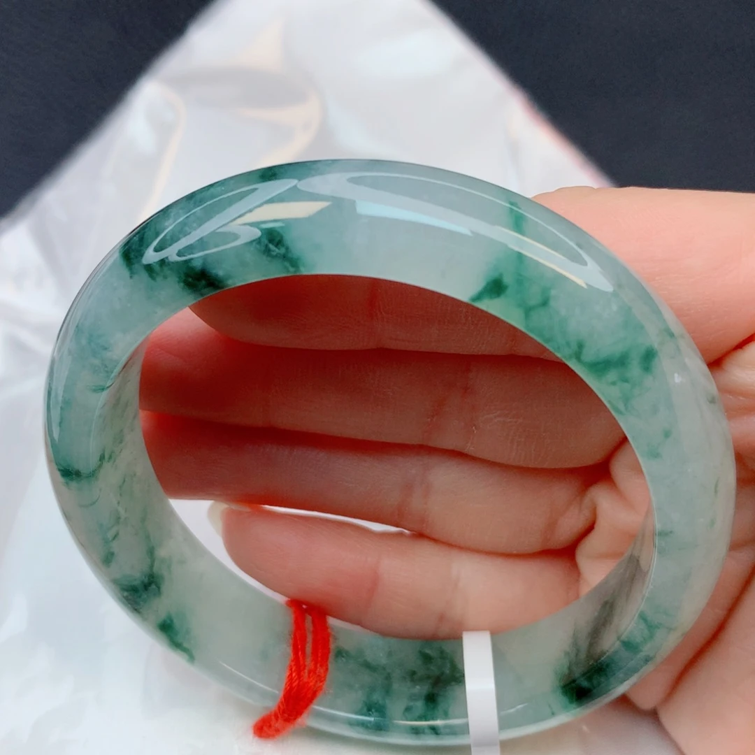 缚***白翡翠未镶嵌手镯54-55冰透满天星飘花