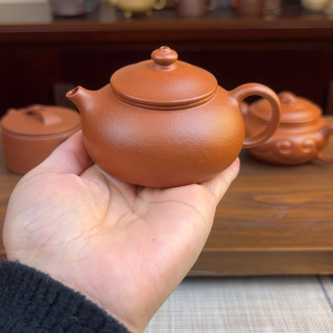 茶壶紫砂红降坡寒江全手145cc