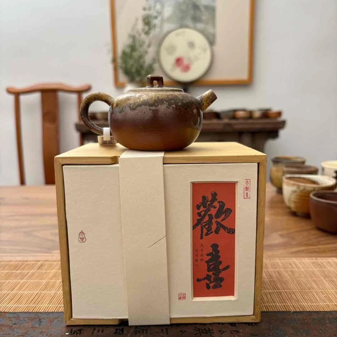 子樵造像手作柴烧手捏茶壶陶瓷红陶泥柴烧壶036