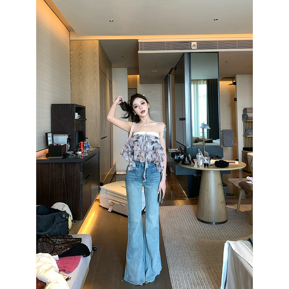 喇叭拖地牛仔裤女秋季浅色2025新款中腰性感辣妹小众时尚微喇长裤