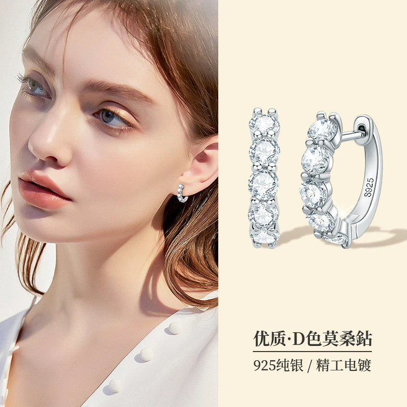 925银耳饰 新款时尚轻奢莫桑石耳环女小众气质耳圈耳扣简约耳圈