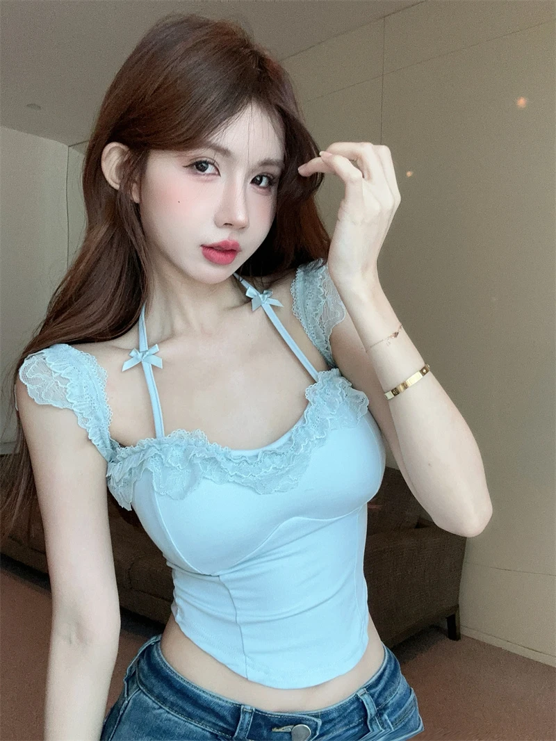 蕾丝挂脖吊带背心女夏季泰式纯欲甜辣妹一字肩鱼骨抹胸上衣外穿