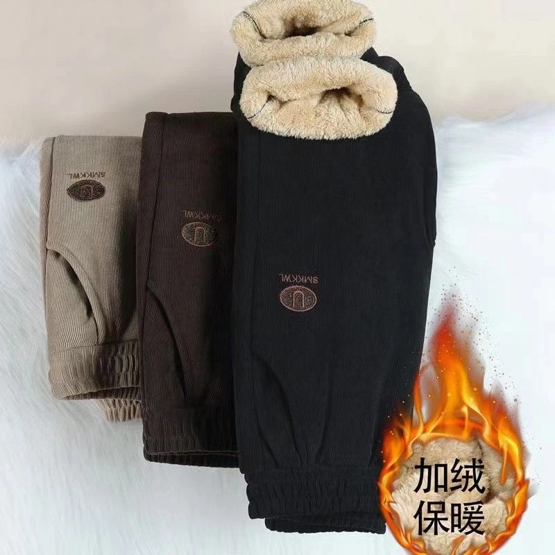 高腰秋冬季特厚加绒加厚保暖裤子弹力松紧高腰裤妈妈冬款加肥外穿