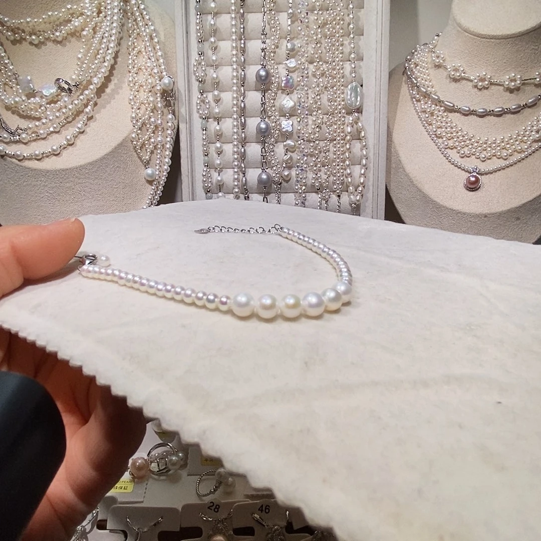 手绳银S925镶嵌淡水珍珠极光炫彩手链